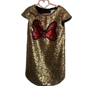 Disney Store Minnie Mouse Bow Gold Sequin Girls dress